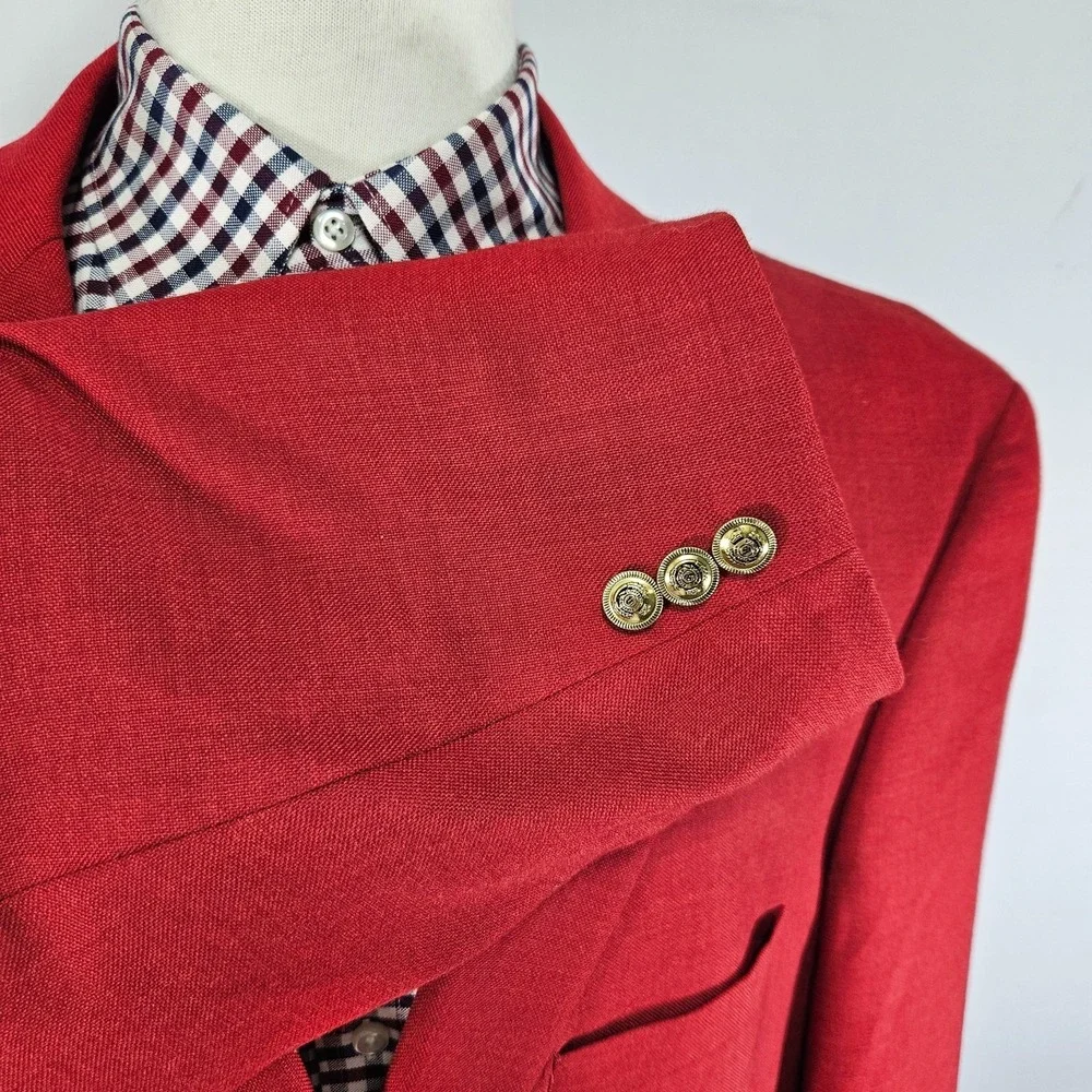 Stafford Essentials Men's Sport Coat Blazer Solid Red Wool Polyester Size 52L
